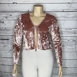 Blue Leopard Size 1X Pink Long Sleeve Tie Front Velvet Cardigan Shrug
